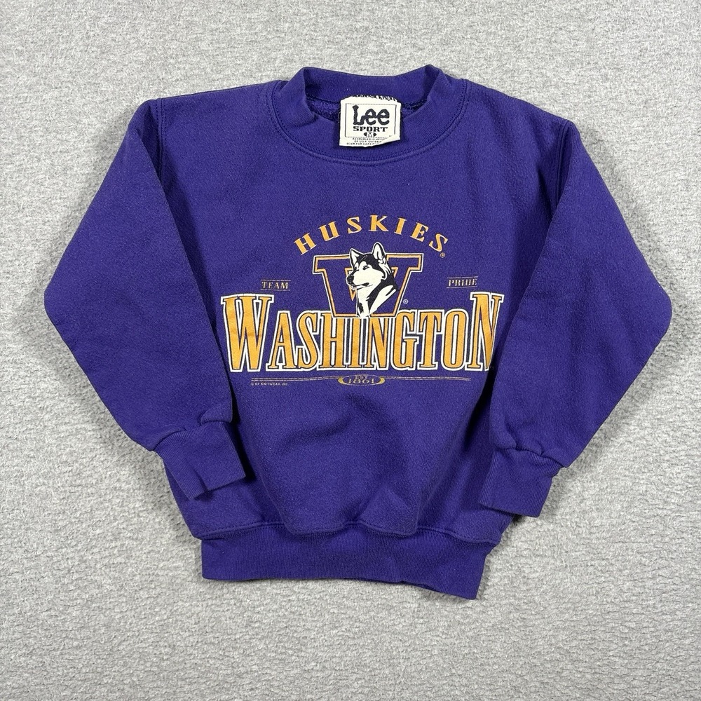 Vintage 90s Washington Huskies Youth M Purple Crewneck Sweatshirt Lee Sport UW